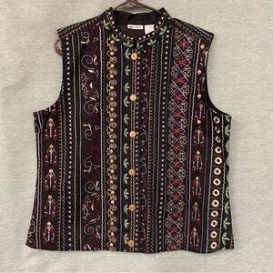 Units Black Embellished Buttoned Vest with Mandarin Collar Embroidered Cotton Lg